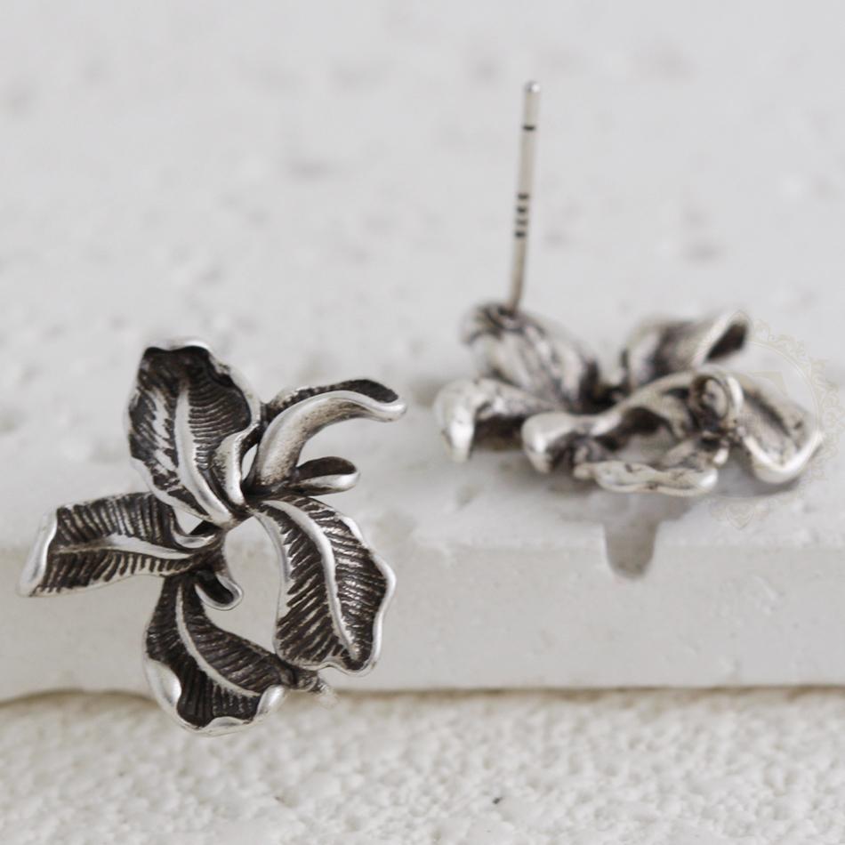 DIY Supply-2 Pieces (One Pair) Solid Brass Earring Finding with Sterling Silver Pin - Flower 17.4*8mm (4913C-H) античный серебряного