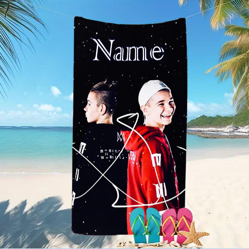Customizable personalized beach towels Marcus and Martinus themed designs.Suitable for the beach, yoga, sports;ideal as beach accessories