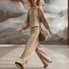 Womens Beige Leopard Print Sweater and Wide Leg Pants Two Piece Set