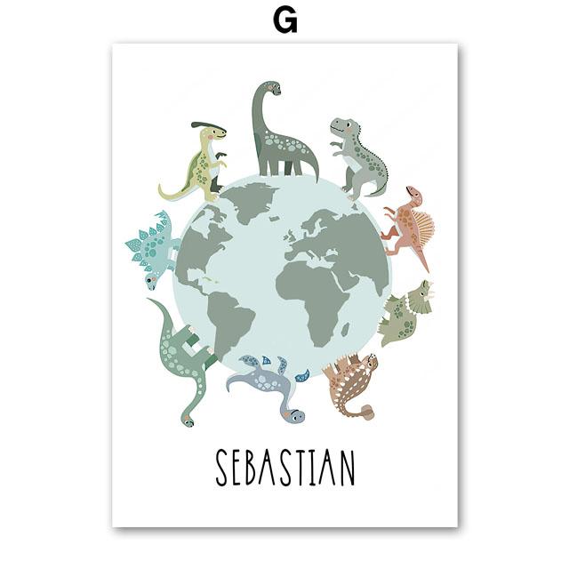 Earth Dinosaur T-Rex Brachiosaurus Nursery Wall Art Canvas Painting Nordic Dino Posters And Prints Pictures Baby Kids Room Decor