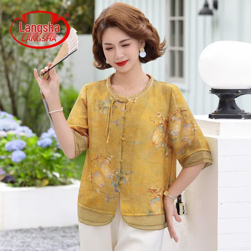 LangSha Women s Floral Chiffon Summer Cardigan Blouse XL