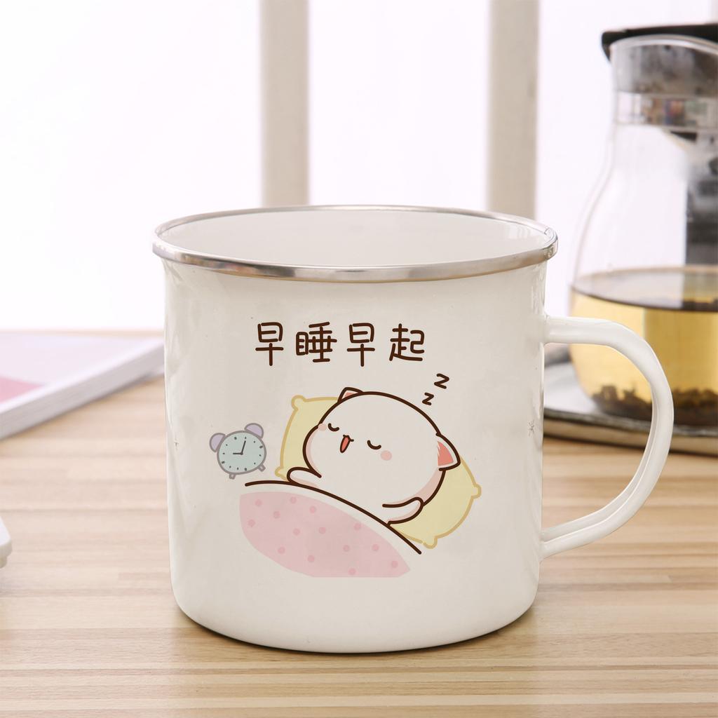 Peach and Goma Cat Enamel Coffee Tea Cup Cute Animal Breakfast Dessert Milk Water Cup Couple Gift