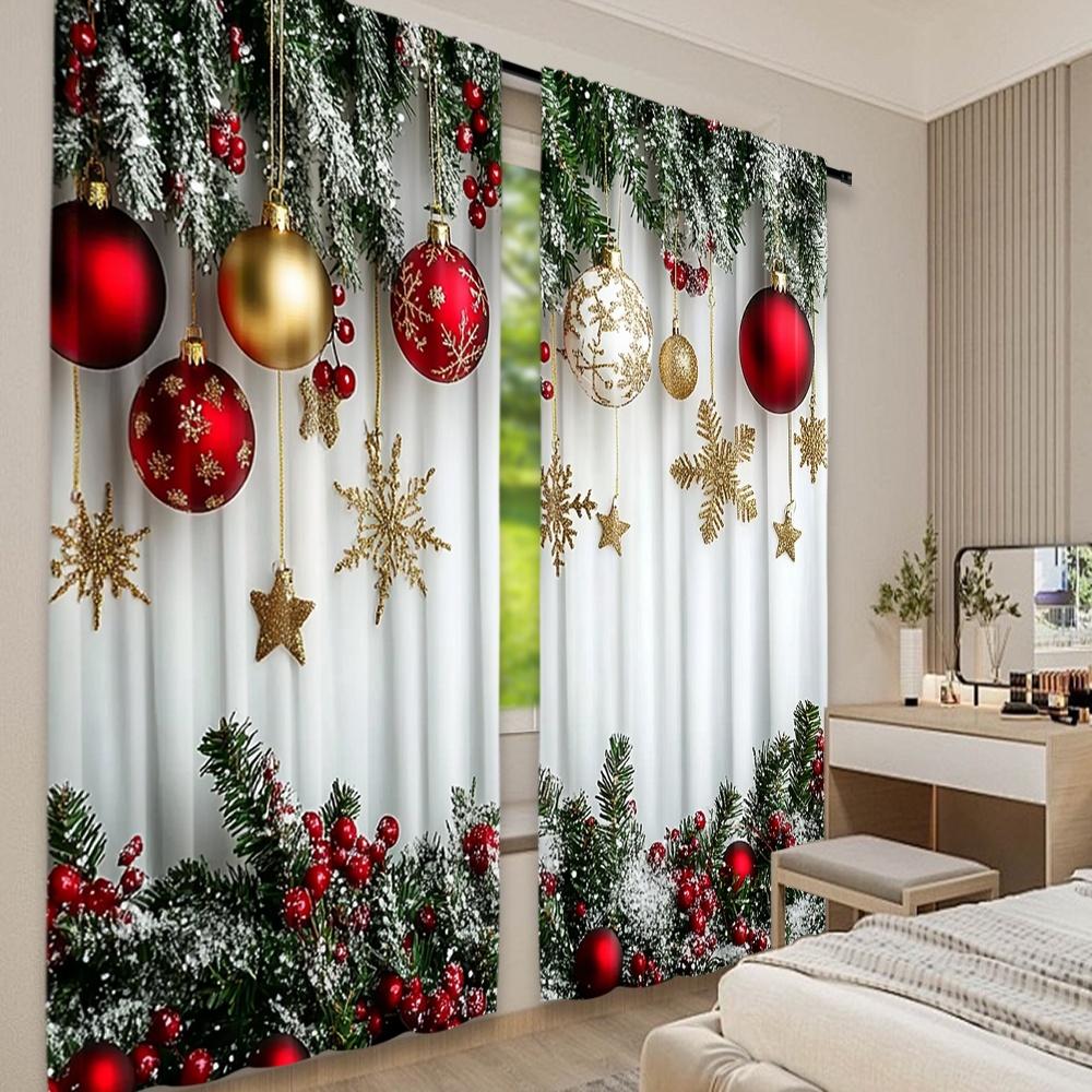 Set Of 2 Flat Printing Fashionable Christmas Curtains Digital Printed Polyester Drapes Non Fading Festive Use Curtain