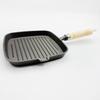 Pre-seasoned Cast Iron Square Grill Pan with Wooden Handle - Non-stick Frying/Baking Pan for Household Use