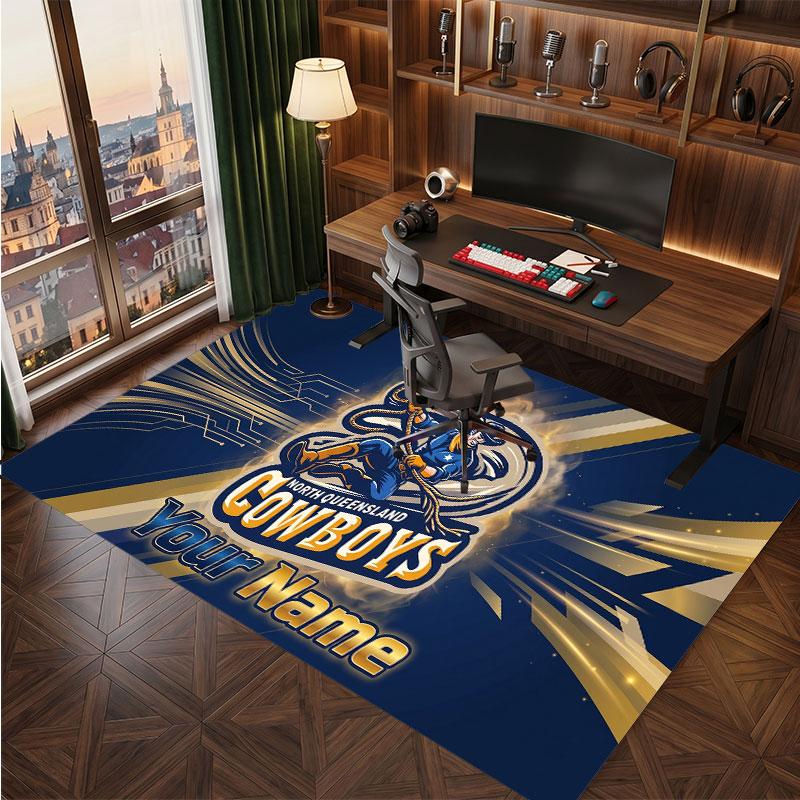 North Queensland Cowboys Personalized Crystal Velvet Carpet, Customized Name Text Soft Anti‑Slip Rug for Living Room Bedroom