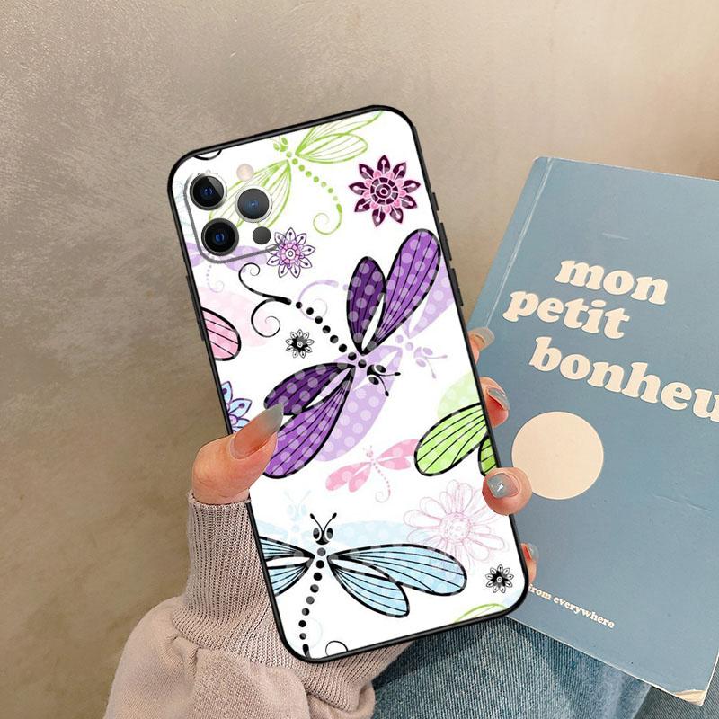 Floral Colorful Dragonfly Case For iPhone 17 Air 14 16 15 11 12 13 Pro Max 12 mini XR 15 16 Plus 16e Back Cover Shell