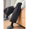 Women's Gray Wool High-Waist Wide-Leg Cropped Pants - Loose Fit, Slimming, Pear Shape, Casual Wear for Spring and Autumn