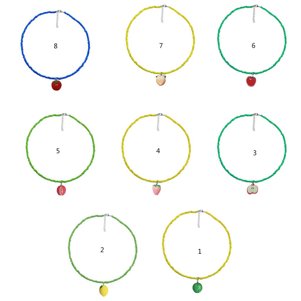 Handgefertigte Fruchtperlenkette Verstellbare Länge Halskette Bunte Perlen Schlüsselbeinkette für Strand- und Urlaubskleidung