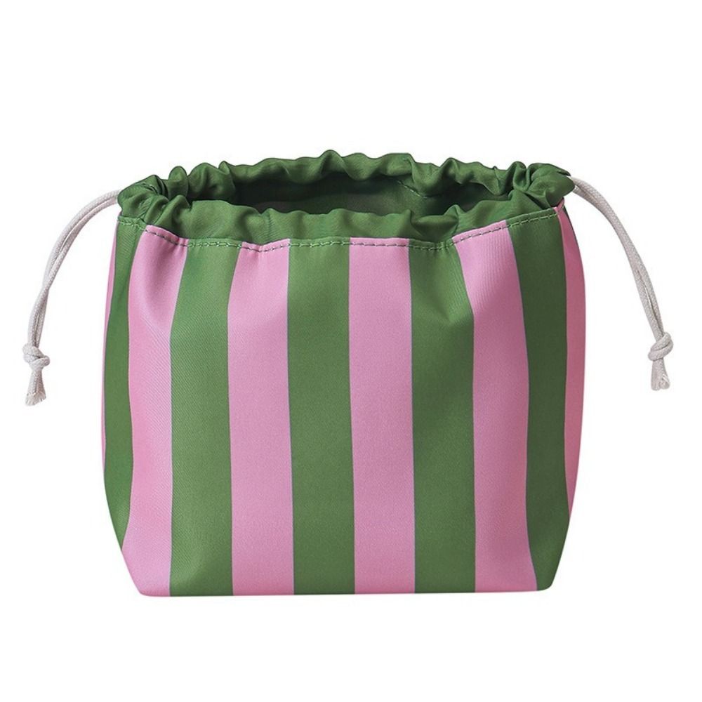 Large Capacity Drawstring Cosmetic Bag Portable Striped Cosmetic Organizer Female