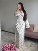 2025 Spring High-End French V-Neck Satin Print Swing Dress