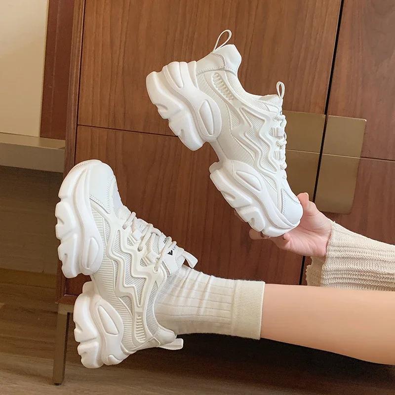Platform Ladies Classic Luxary Women's Shoes Casual Sneakers Non-slip Chunky Sneakers Mid Heel Pumps Breathable Mesh Shoes