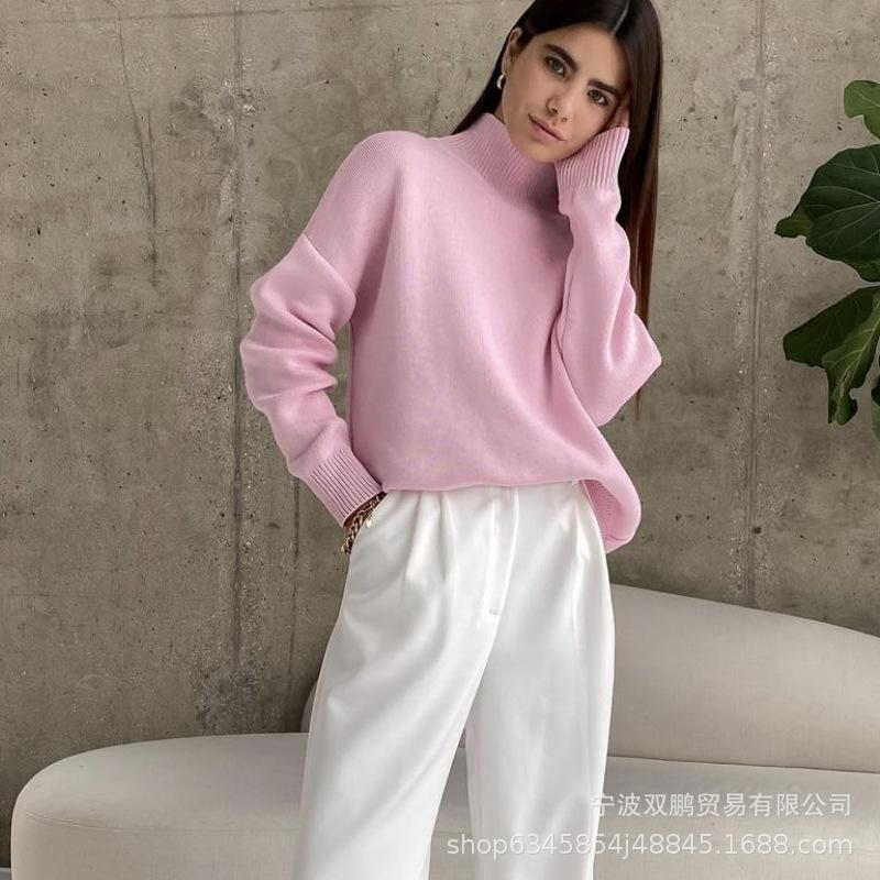 2026 autumn and winter hot sale turtleneck loose knitted top sweater women's clothing European and American spot, multi-color 066