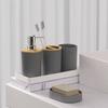 5pcsSimple Plastic Wash Bathroom Set with Bamboo Lid Toothbrush Holder Cup Soap Tray Soap Dispenser Kit Set Household Items Gift