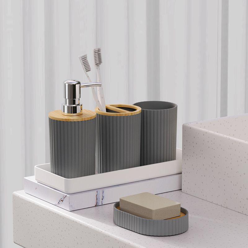 5pcsSimple Plastic Wash Bathroom Set with Bamboo Lid Toothbrush Holder Cup Soap Tray Soap Dispenser Kit Set Household Items Gift