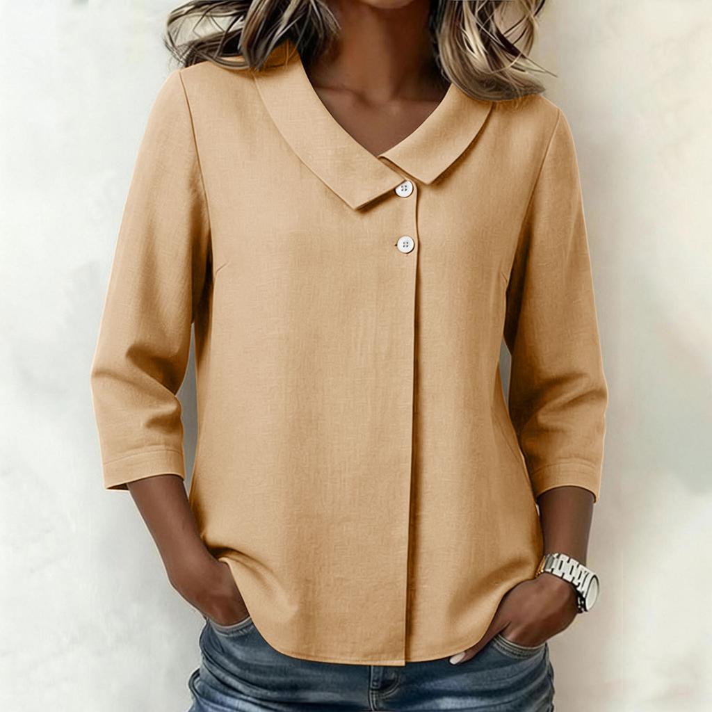 Women's Stylish Casual Collar 3/4 Sleeve Loose-fitting Shirt T-shirt