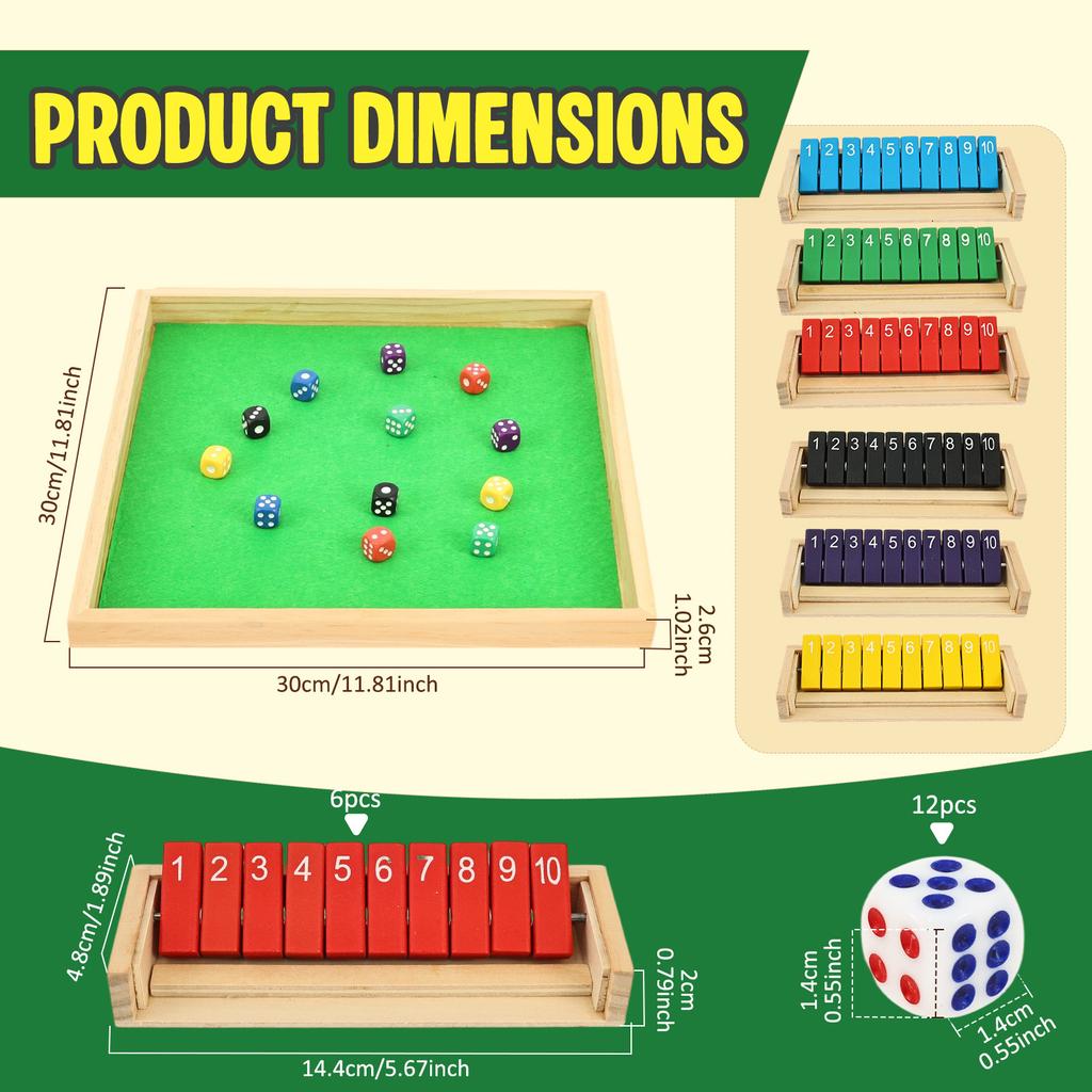 1Pc Wooden Board Game Portable Educational Shut The Box Dice Game 4-6 Players Fun Family Dice Game for Family Home Party and Bar