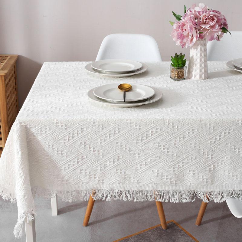 Nordic Ins Style Pure White Tablecloth Fabric Cotton And Linen Photography Background Picnic Cloth Dormitory Dessert Tablecloth
