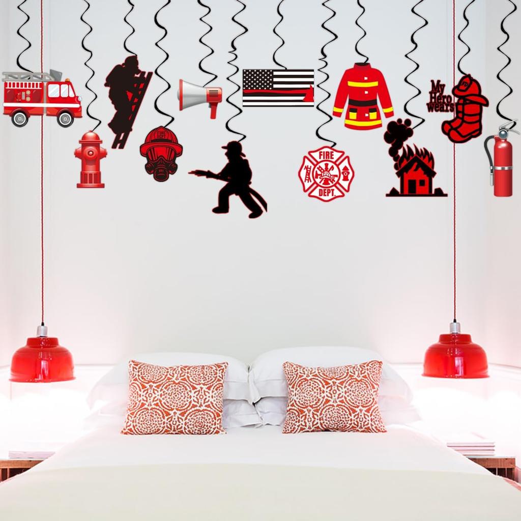 Firefighter Party Decorations Firetruck Party Decoration Fireman Party Decor Supplies Hanging Swirls Party Streamers 24pcs Kids Baby Shower Fire