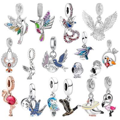 Pink Murano Glass Flamingo Hummingbird Bald Eagle Swallow Phoenix Charm Beads Fit Original Bracelets Diy Jewelry Gifts