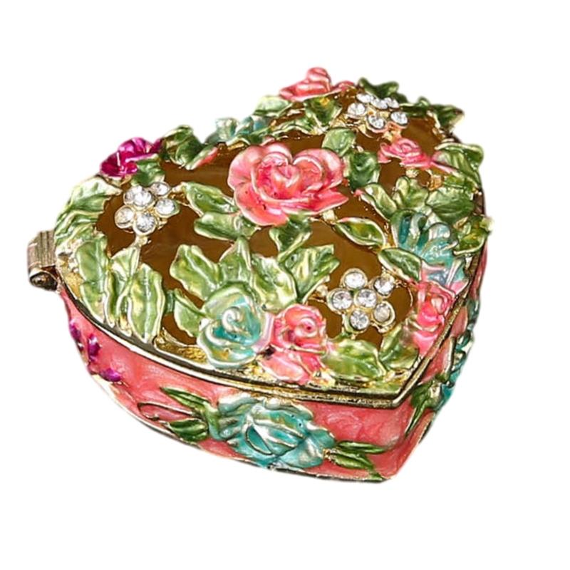 

Elegant Enamel Floral Jewelry Organiser for Necklace Earrings Zinc Alloy Decorative Storage Box With French Designs 1