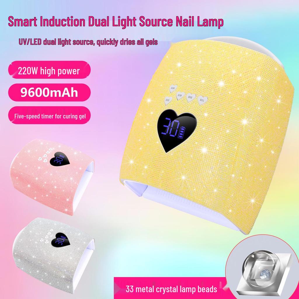 220W Rhinestone Dual Light Nail Lamp: Portable, Quick-Dry, Gel-Curing with No Blackening