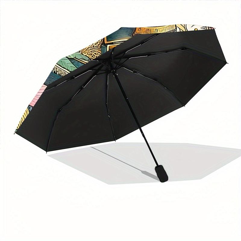1pc Samurai Cat in Armor Pattern Umbrella, Fashionable, Personalized, High-Value Folding Umbrella, a Must-Have for Summer, 8-Rib Durable Iron Frame, T