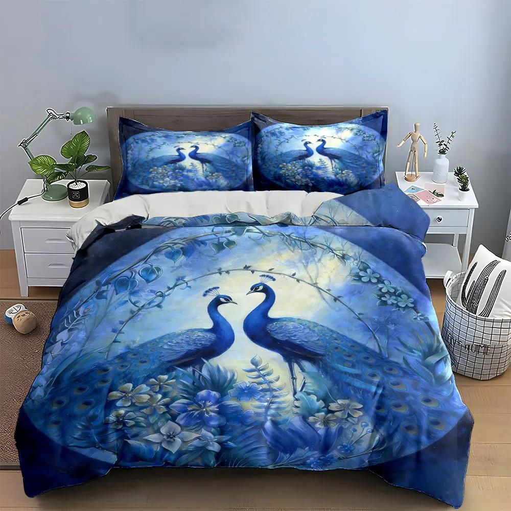 Elegant Peacock Art Decor Set Soft Comfortable Duvet Cover Bedding Set Included 1*Duvet Cover & 2*Pillowcases gift