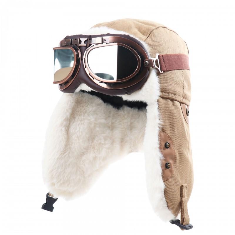 Unisex Winter Canvas Aviator Hat With Ear Flaps Warm Windproof Skiing Cap Foldable Adjustable Retro Style