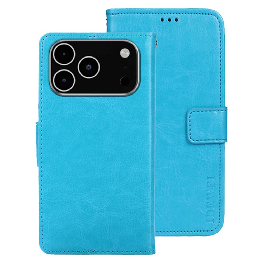 

IDEWEI For iPhone 17 Pro Stand Case Crazy Horse Texture Leather Phone Cover Sky Blue