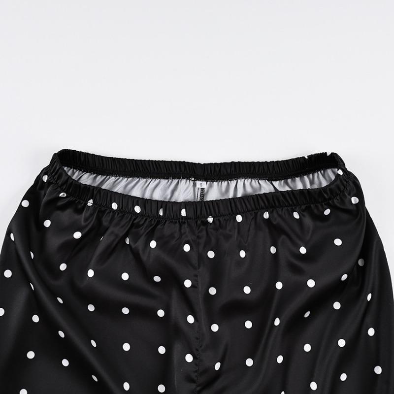 Women Elastic Waist Polka Dot Wide Leg Pants Casual Satin Trousers