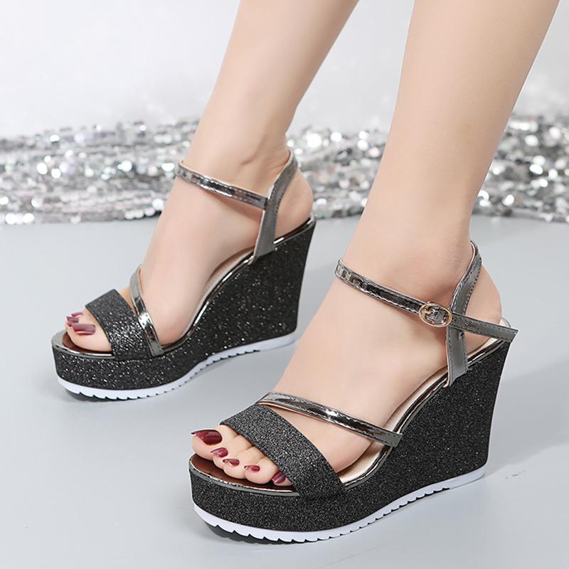 

Rimocy блестящие сандалии на танкетке, женские летние с ремешком на щиколотке, на платформе, в Риме, Sandalias Mujer, нескользящие туфли-гладиаторы с открытым носком