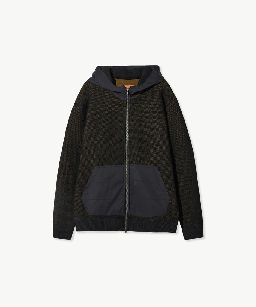 Stco Nylon Contrast Zip-Up Hoodie Knit_Black (Semi-Oversized Fit)_Swiwa04Nsb