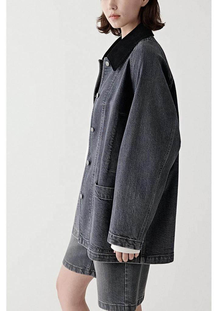 Women's Spring 2026 Stretch Cotton Lapel Denim Jacket
