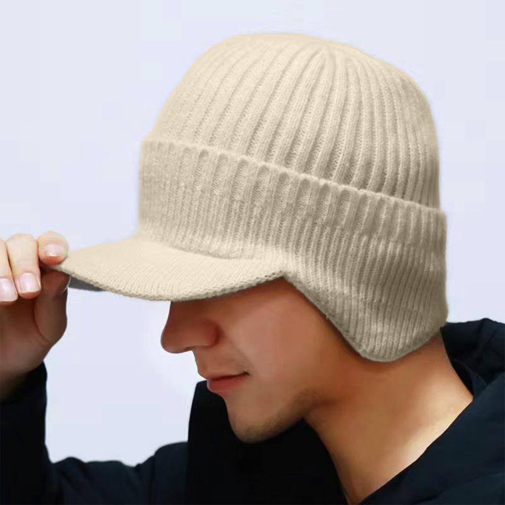 Men's Knitted Hat With Plush For Warmth And Thickened Woolen Yarn