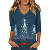 Women's Casual Fashionable Sexy Comfortable V-Neck Christmas Three-Quarter Sleeve Top