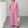 VONDA Two Piece Suit Women Retro Long Sleeve Splicing Blouse and Pants Casual Office Sets