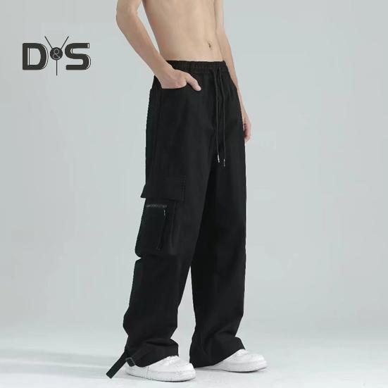 Pánské cargo kalhoty s velkou kapsou Hip-hop styl High Street Široká noha Volné Vintage se stahovací šňůrkou Elastický pas Po celé délce Kalhoty s hlubokým rozkrokem