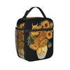 Van Gogh Sunflowers Lunch Bag For Unisex School Portable Zipper Cooler Bag Waterproof Print Thermal Lunch Bags