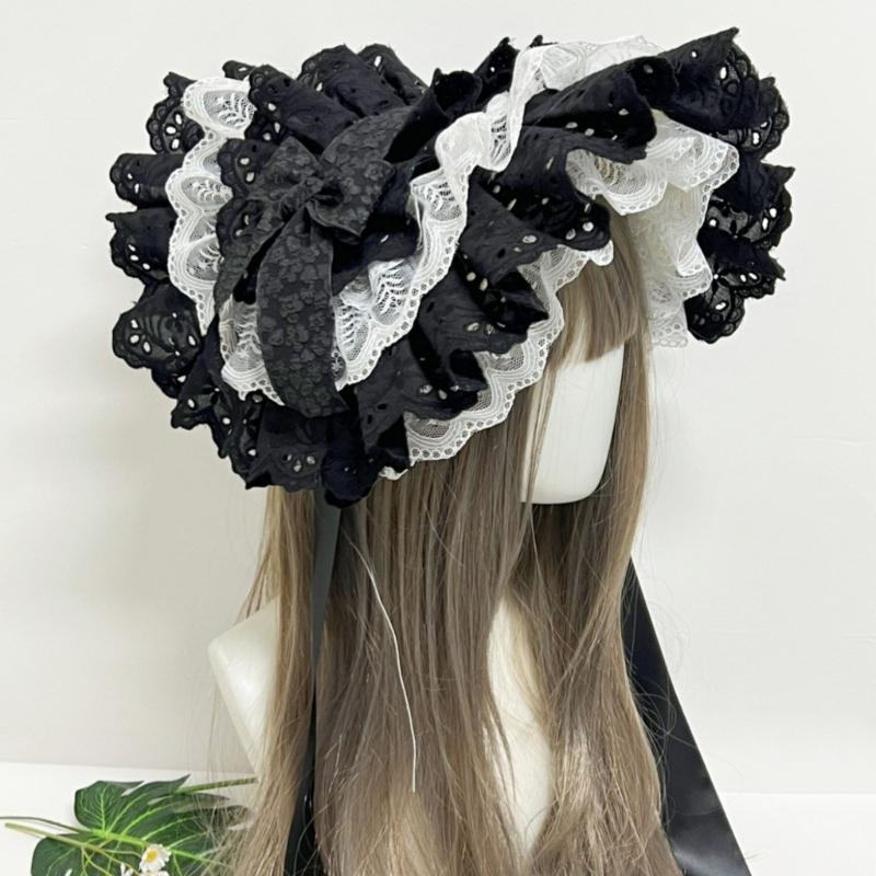 Victorian Dancing Party Anime Hat With Lace Bowknot Floral Design Adjustable Headbands For Women Girls Sun Protecting