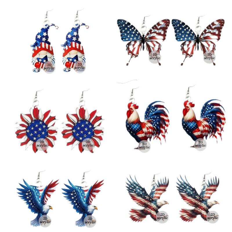 American Flag Acrylic Animal Earrings - Red & White Independence Day Theme