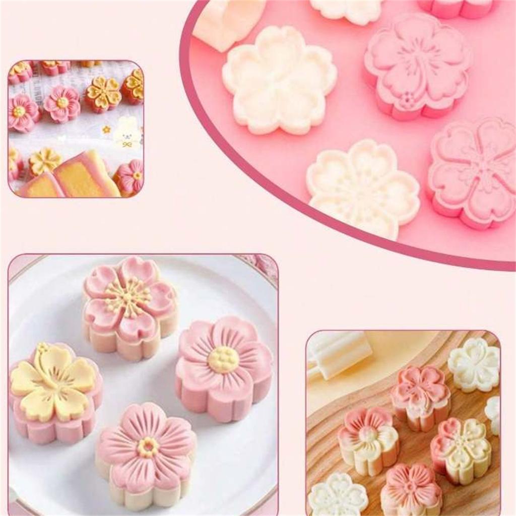 Cute Shaped DIY Mooncake Molds-Thickness Adjustable Hand Press Tool with 4 Cherry Blossoms,Cookies,Desserts&Pastry Decoration