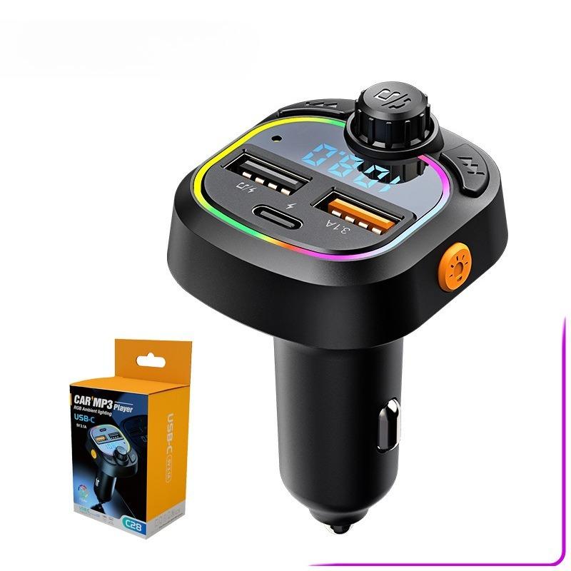 

C28 Car Bluetooth Hands-free Fm Transmitter Mp3 Bluetooth Player RGB Colorful Ambient Light 3.1A Standard Version чорний