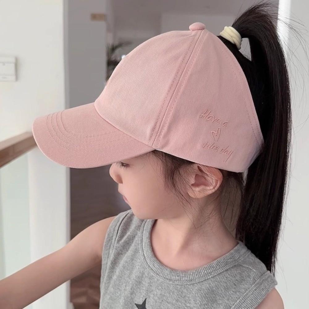 Love Heart Embroidery Children's Baseball Cap High Ponytail Baby Peaked Cap Kids Sun Hat Summer