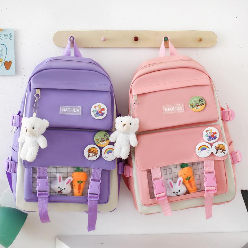 Five Piece Set Student Schoolbag Transparent Backpack  Women Outdoor Portable Storage Bags Large Capacity Travel Bag Gift