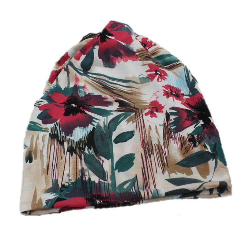 Women Summer Flower Printing Cotton Sunscreen Sun Hat Female Spring Autumn Windproof Warm Multifunctional Bib Cap Headscarf C1