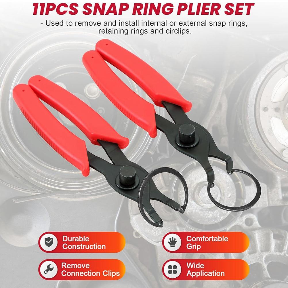 Snap Ring Plier Set 11PCS Straight & Bent Retaining Ring Pliers with Hook & Pick Heavy Duty Internal External Pliers