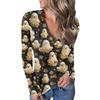 Women's Casual V-Neck Pullover Halloween Print Button Top