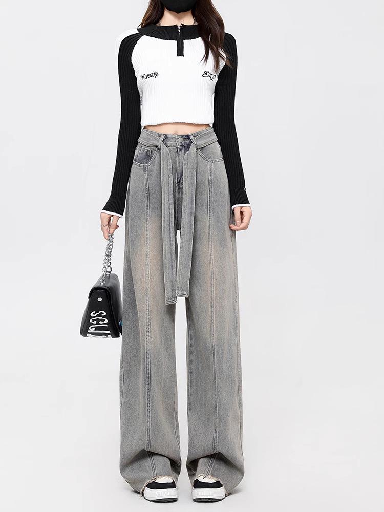 

Женские джинсы с высокой талией в стиле ретро прямого кроя (Издание 2025 г.) - Стройнящий стиль широких брюк 4XL