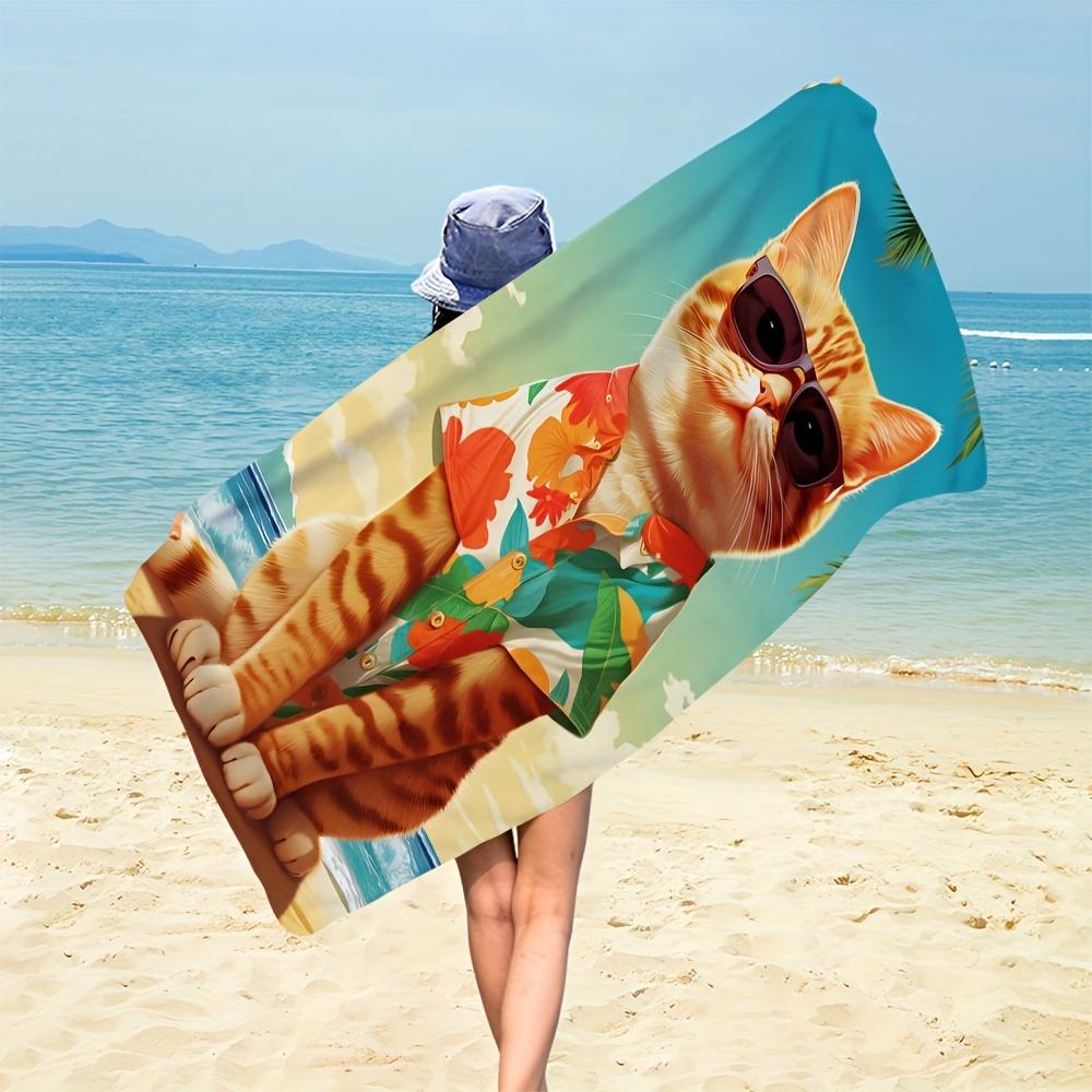 1pc Cool Cat Fashion Glasses Printed Beach Towel Soft Microfiber Quick Dry Towel for Outdoor Swimming Pool Camping Travel