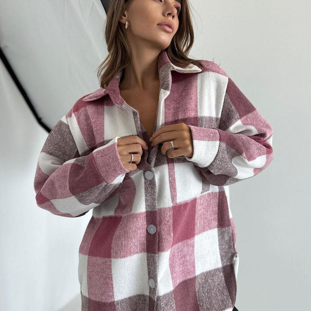Women's 2025 Thick Plaid Shirt Jacket: Versatile Lazy Style for Autumn & Winter